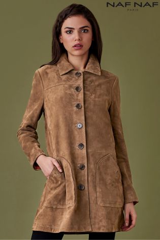 Naf Naf Suede Long Line Coat